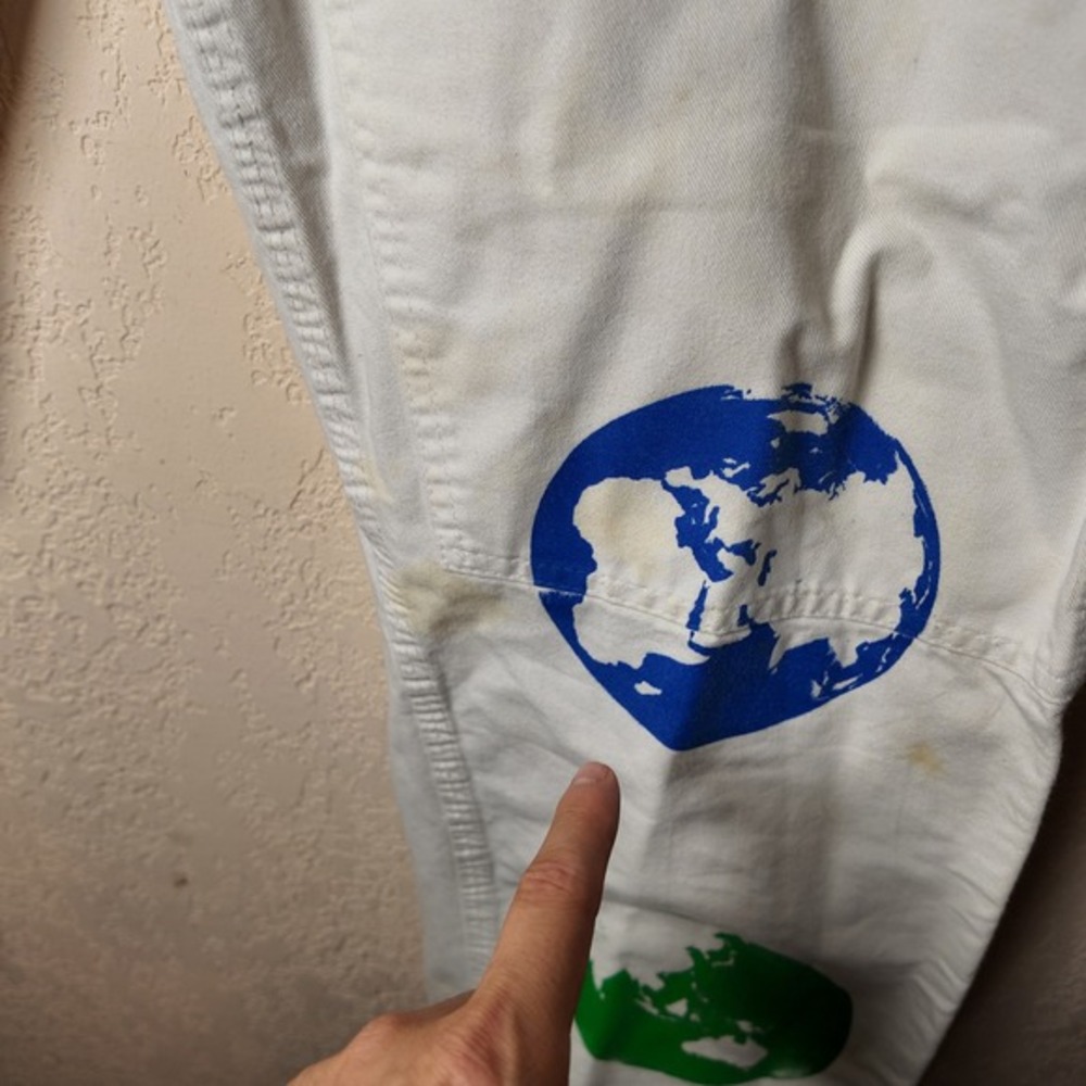 Stan Ray USA Mens White Earth Globe Print Carpenter Pants 33 *STAINED* - Picture 4 of 12